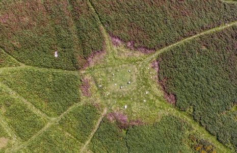 An aerial view of the enclosure on Birkrigg Common,  near Urswick, Ulverston, after bracken clearing.