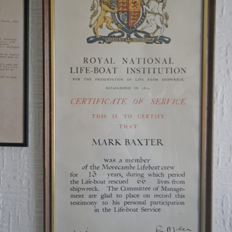 A certificate of service issued by the RNLI to Mark Baxter