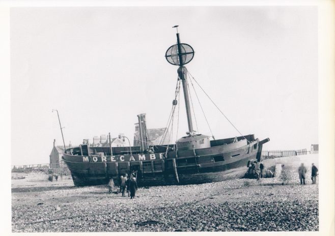 The Morecambe lightship ashore at Battery Point after parting her moorings in a storm 1. | Keith Willacy collection