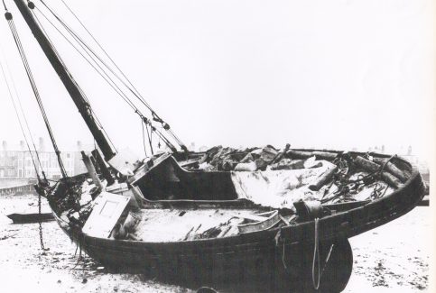 A Morecambe Bay fishing boat lying at her moorings